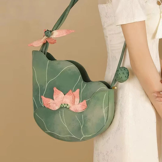 Lotus Flower Embroidered Handbag